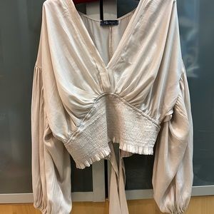 KLT Free People silk Peasant top